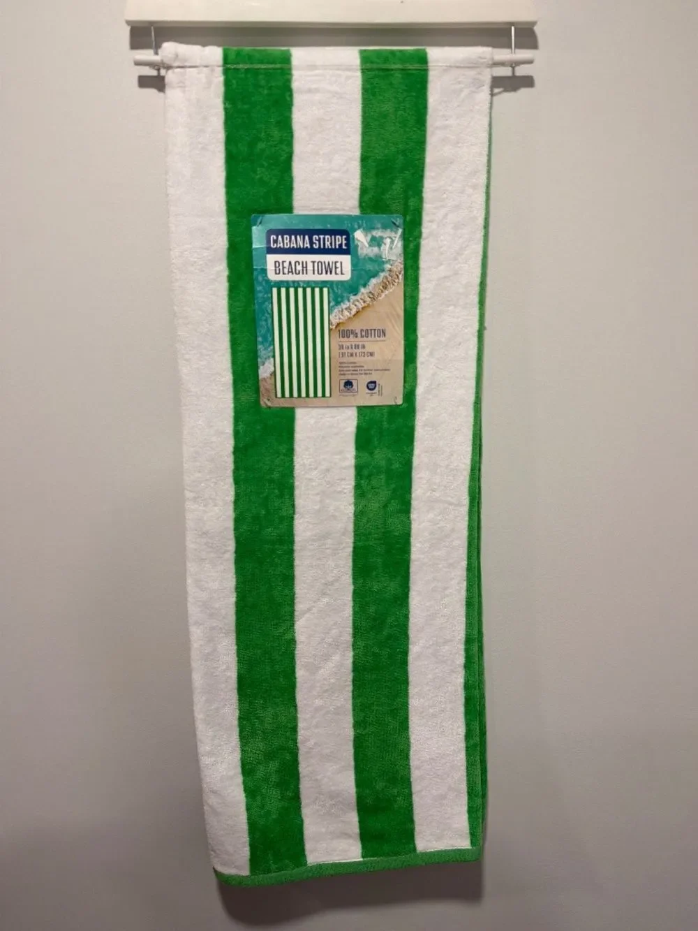 Kelly Green White Cabana Stripe Large Cotton Beach Towel